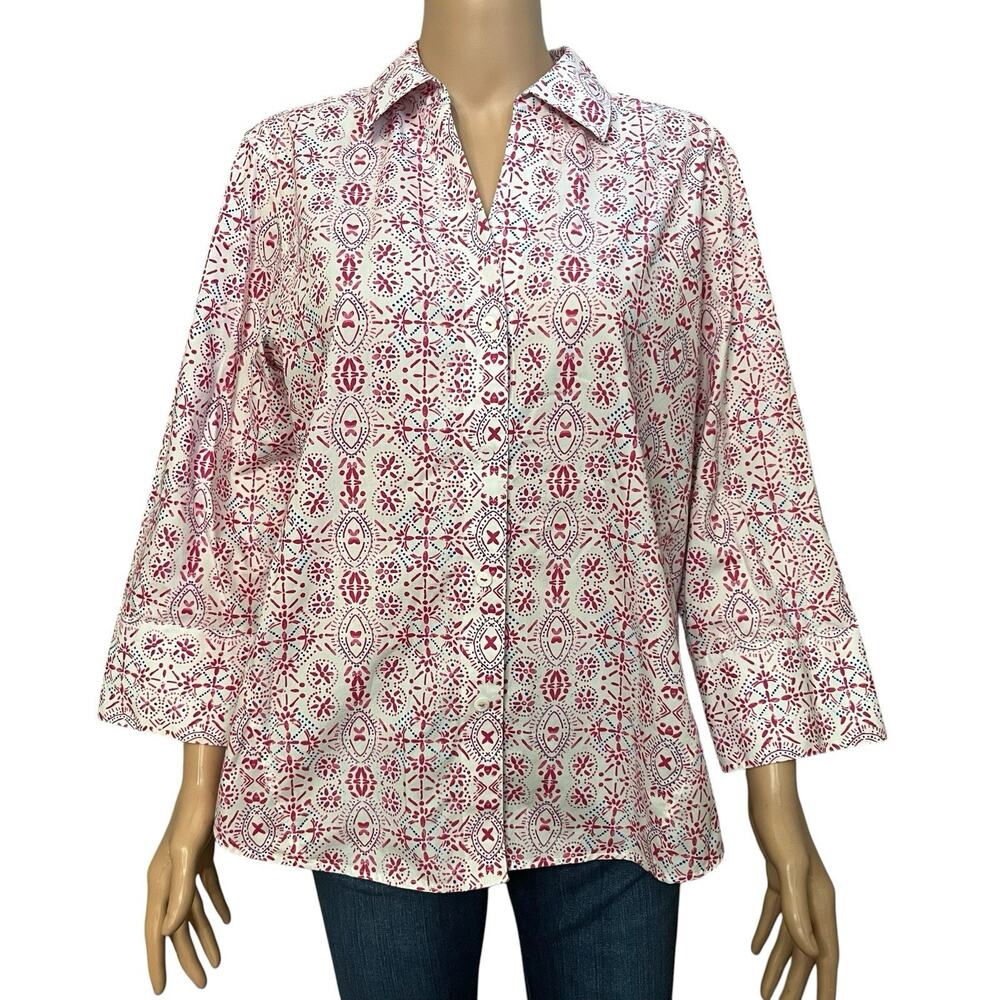 Foxcroft Easy Care Wrinkle Resistant Shirt Large Button Down Flip Cuff Collared